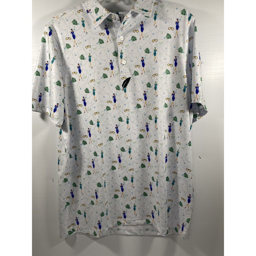 Neverland Country Club Men’s White Polo Golf Shirt Sz Medium